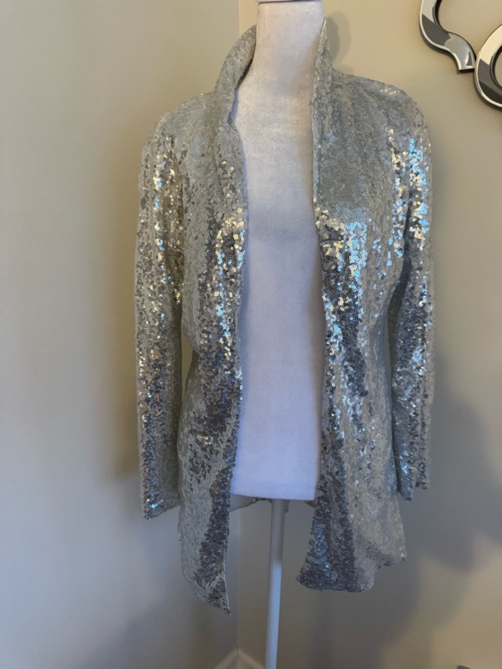 Olivia M Silver Sequin Open Blazer